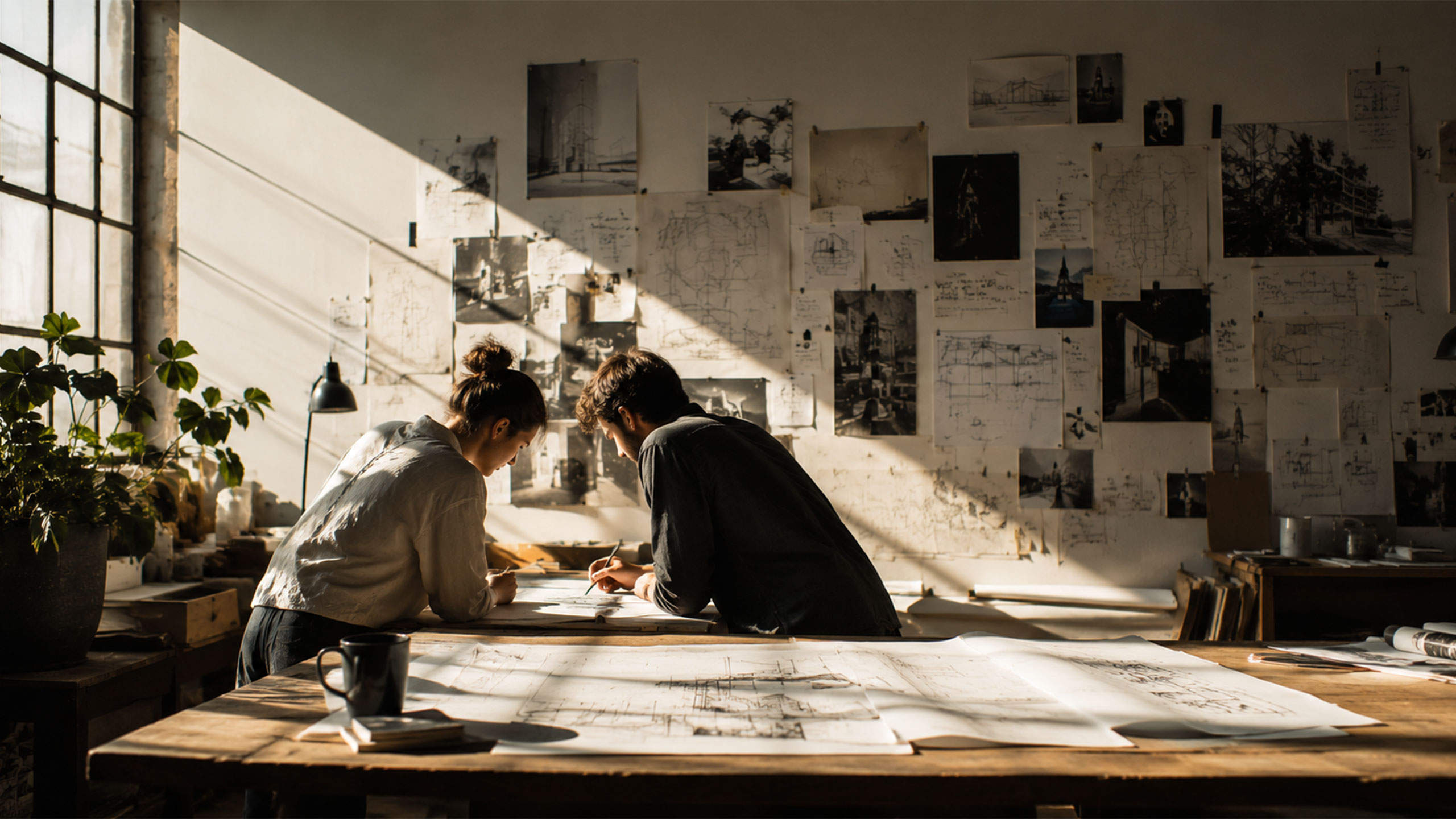 Dos personas trabajando juntas en el desarrollo de una idea y su transformación en un proyecto real.